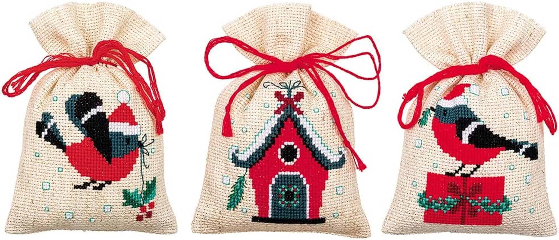 Vervaco Embroidery Kit, Christmas Bird and House (18 Count), 8X12Cm