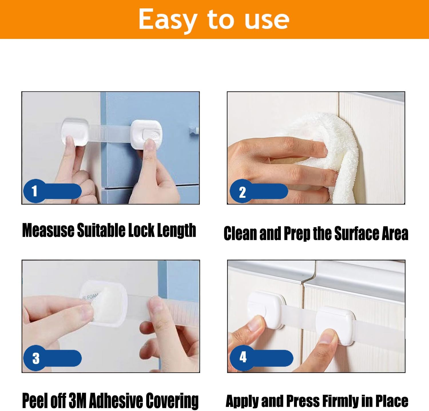 10 Pack Child Safety Locks, Baby Proofing Safety Locks for Cabinets, Drawers, Appliances, Toilet Seat, Fridge, Oven, Dishwasher Doors, Toilet Seat & Lid - No Tools or Drilling Flexible Adjustable Size image number 2