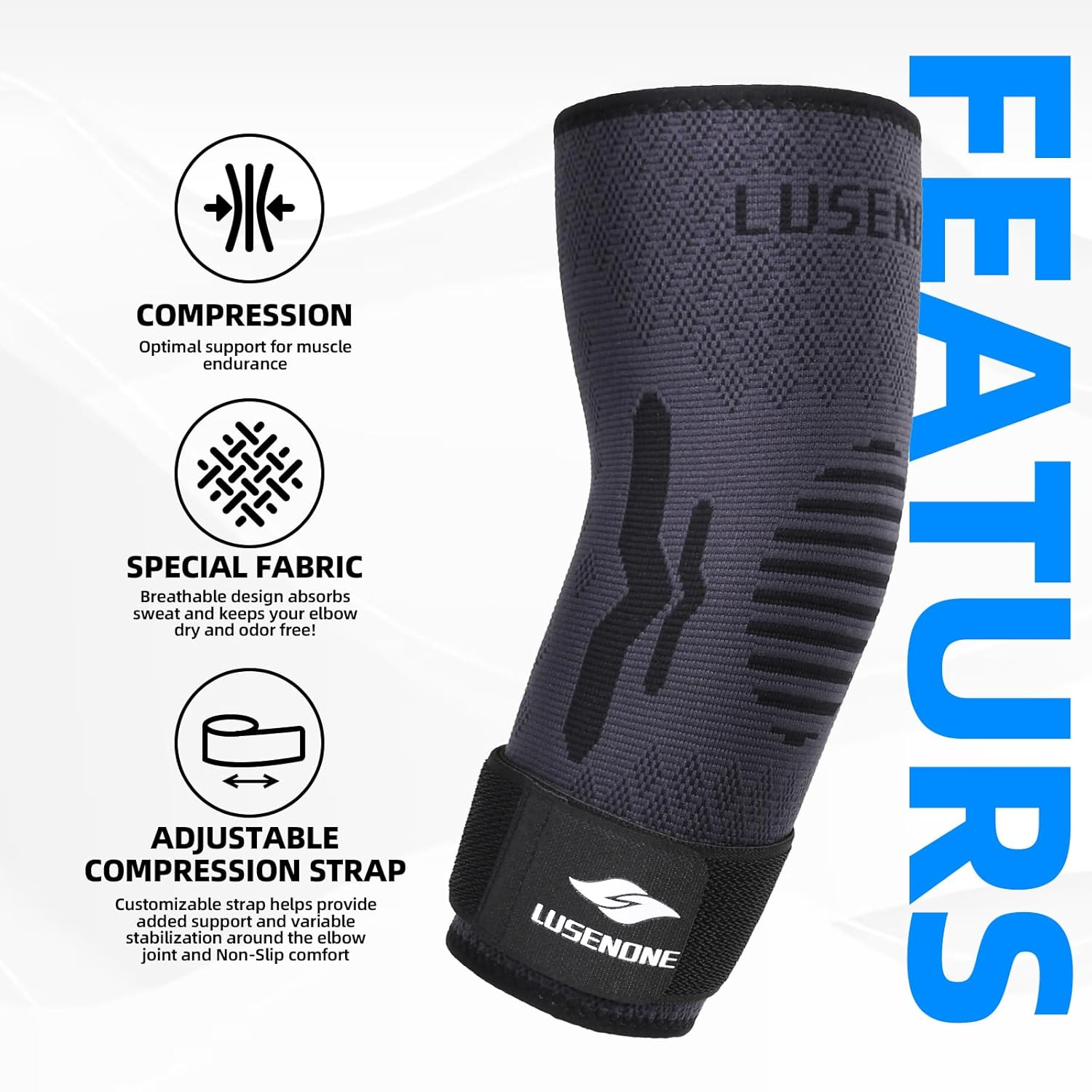 Tennis Elbow Brace with Strap, Elbow Compression Sleeve for Women and Men, Elbow Support Brace for Tennis Elbow, Golfers Elbow, Tendinitis, Pain Relief, Workouts, Weightlifting image number 2