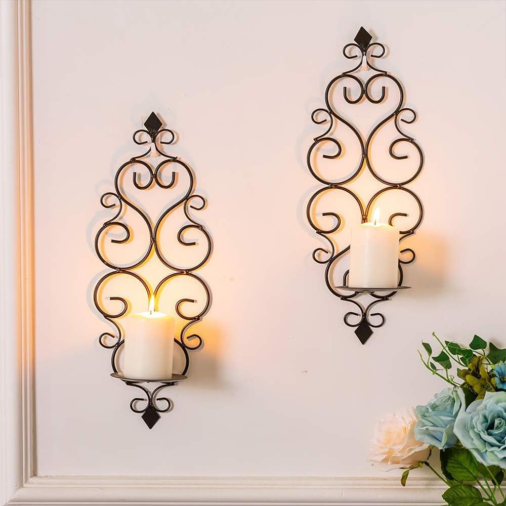 Wall Mounted Candle Sconces Set of 2 &ndash; Black Iron Wall Mounted Candle Holders for Tealight or Pillar Candles, Decorative Sconce for Living Room, Bedroom, Dining Room, Fireplace image number 3