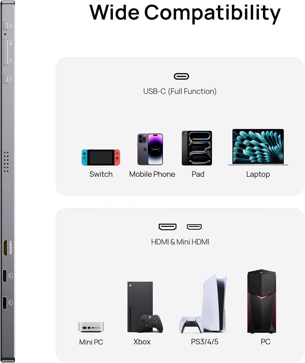 ARZOPA 17.3" Portable Monitor Gray, 1080P FHD 103% Srgb IPS Gaming Monitor Laptop Monitor with Built-In Kickstand HDMI USB C External Screen for PC Mac Phone Xbox PS5 - Z1C Plus image number 2