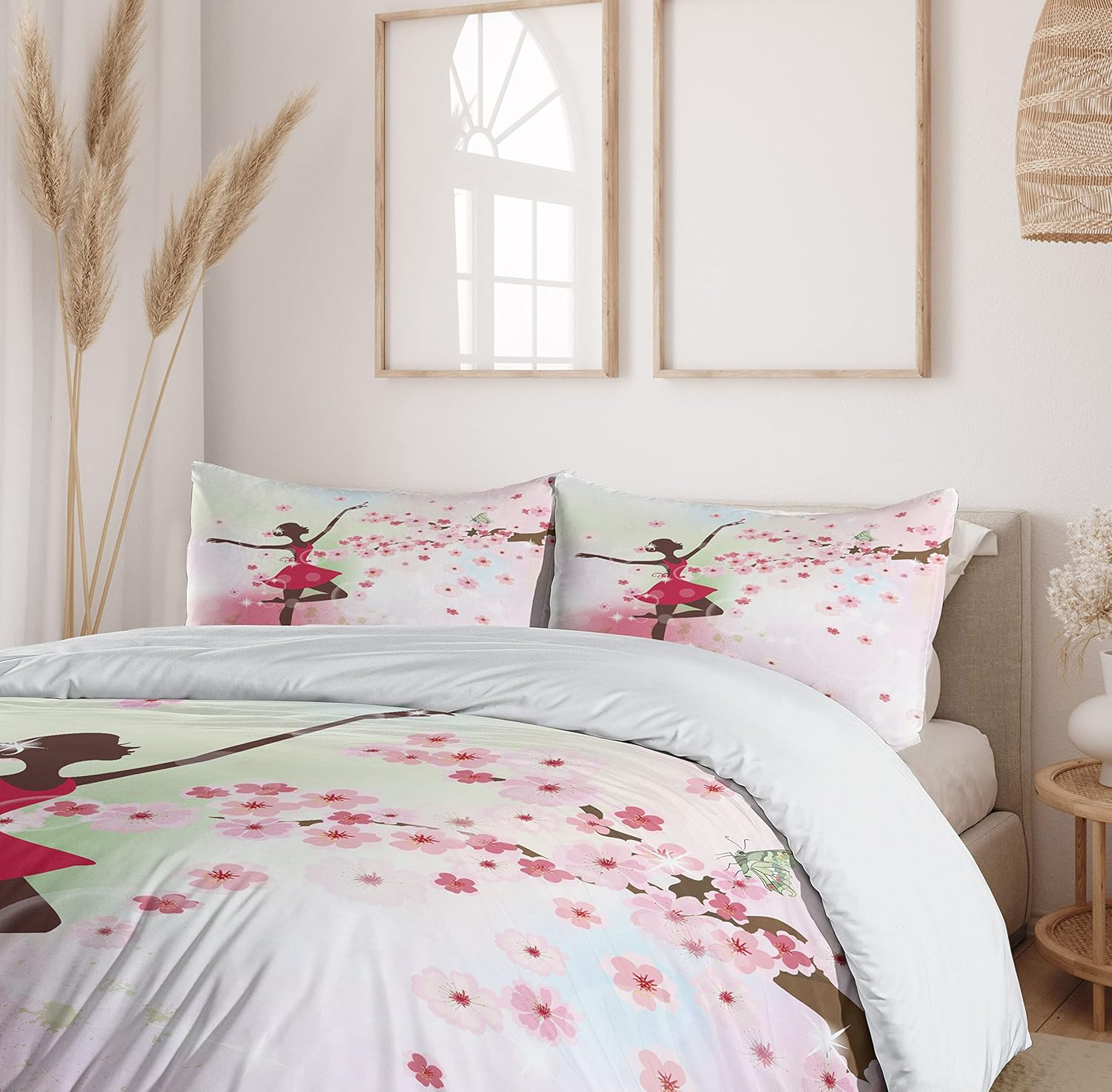 Kids Room Duvet Cover Set by Ambesonne Ballet Butterfly Fairy Ballerina Princess Dancer Flowers Tree Branch Floral Girls Party Print 2 Piece Bedding Set with 1 Pillow Sham Twin / Twin XL Size image number 3