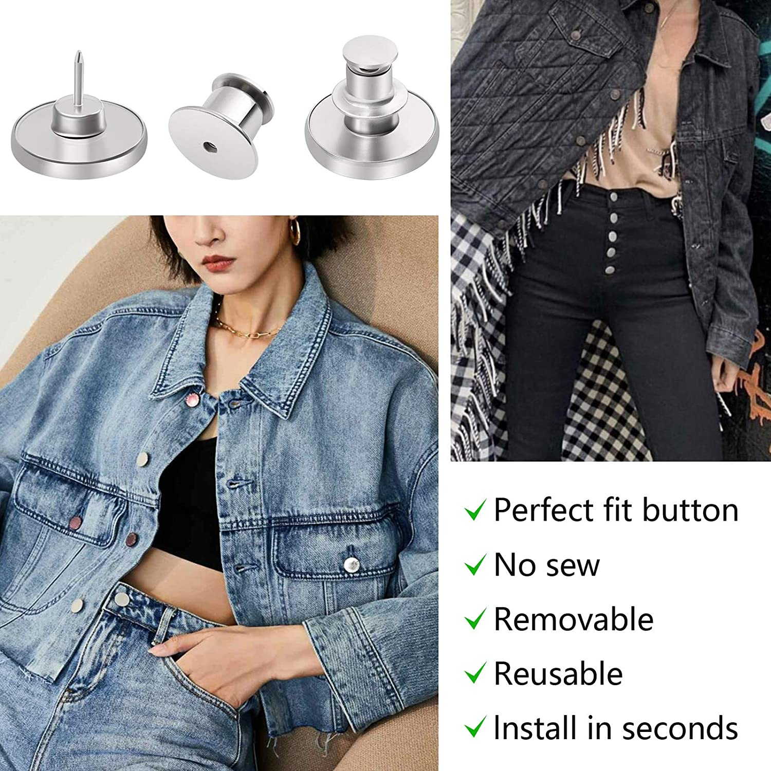 Ceryvop 12 Set Buttons Pin for Loose Jeans, Jeans Button Adjuster for Pants, No-Sew Waist Tightener Pins for Pants, Make Loose Jeans Smaller, Adjustable Pants Button Replacement