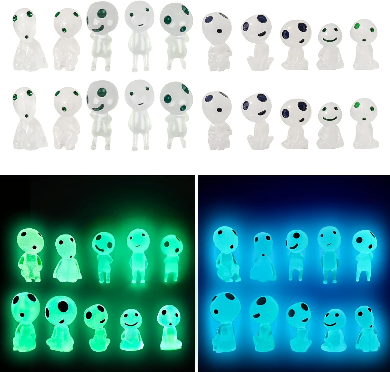 KIMOBER 20PCS Mini Glow in Dark Tree Elves,Luminous Resin Ghost Micro Miniature Tiny Alien Figures for Garden Moss Landscape Aquarium Dollhouse Decoration DIY Terrarium Crafts image number 1