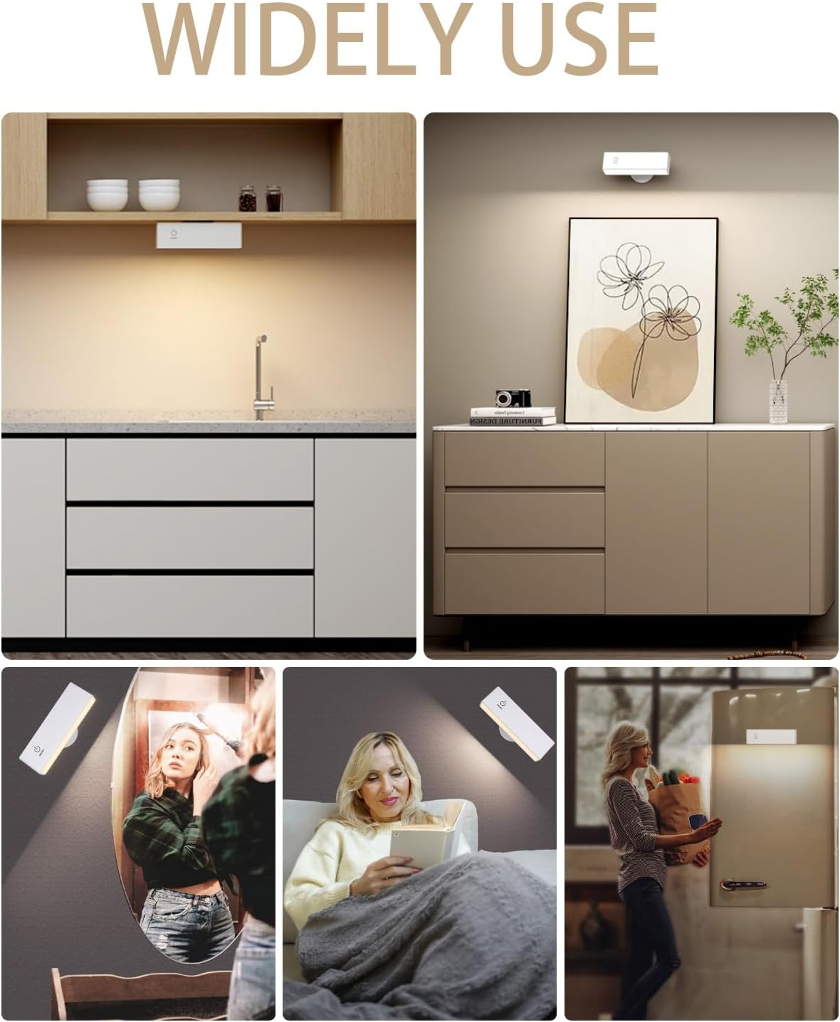 Detarzinled 2Pcs Rechargeable Wall Lights for Bedroom, Wireless Battery Operated Wall Sconces Set of 2, White 360&deg; Rotate Magnetic Wall Mounted Lamp for Bedside, Picture, Vanity image number 6