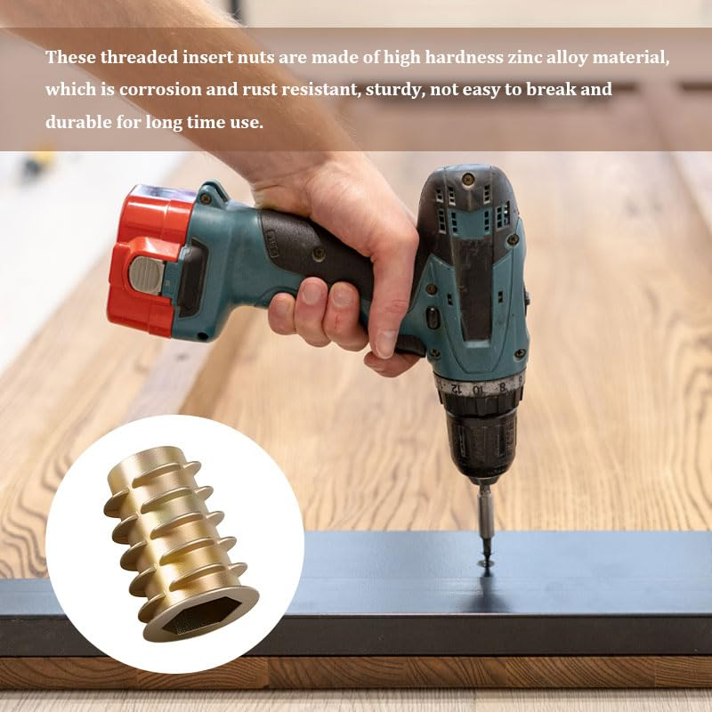 20 PCS Hex Socket Threaded Inserts Nuts, Furniture Bolts for Wood, Construction and Other Cork, Fiberglass, M4*15Mm image number 2