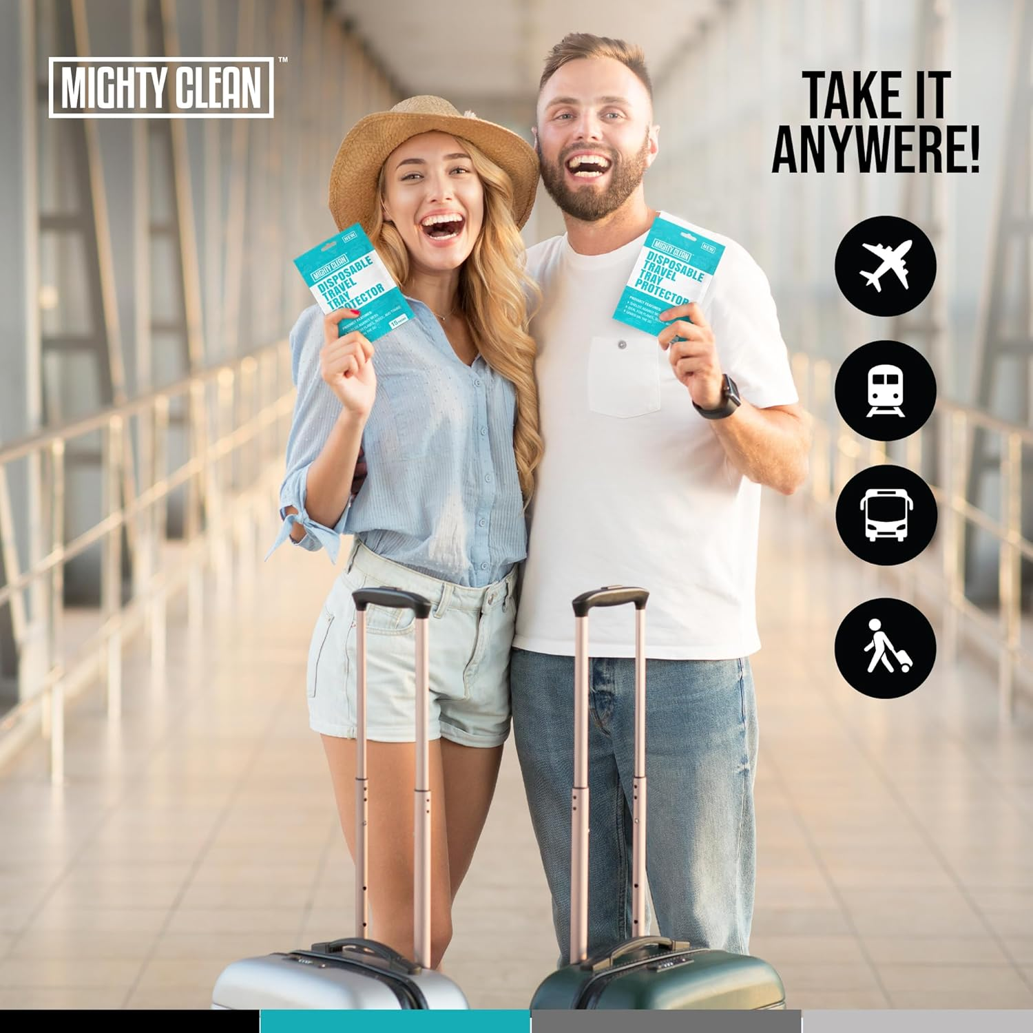 15 Disposable Travel Tray Protectors by Mighty Clean │ Airplane Travel Essentials for Toddler, Kids, and Adults │ Must Have for Flying │ Provides a Clean Surface and Entertainment │ 15 Pack image number 3