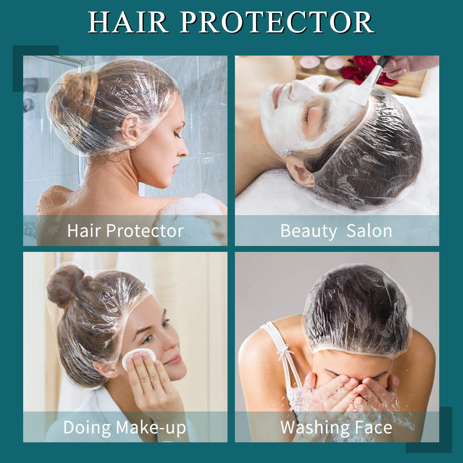 MORGLES Shower Caps Reusable Waterproof, 100 Pcs Disposable Plastic Shower Caps for Women Bathing, Hair Salon Home & Travel Use - 100Pcs image number 3