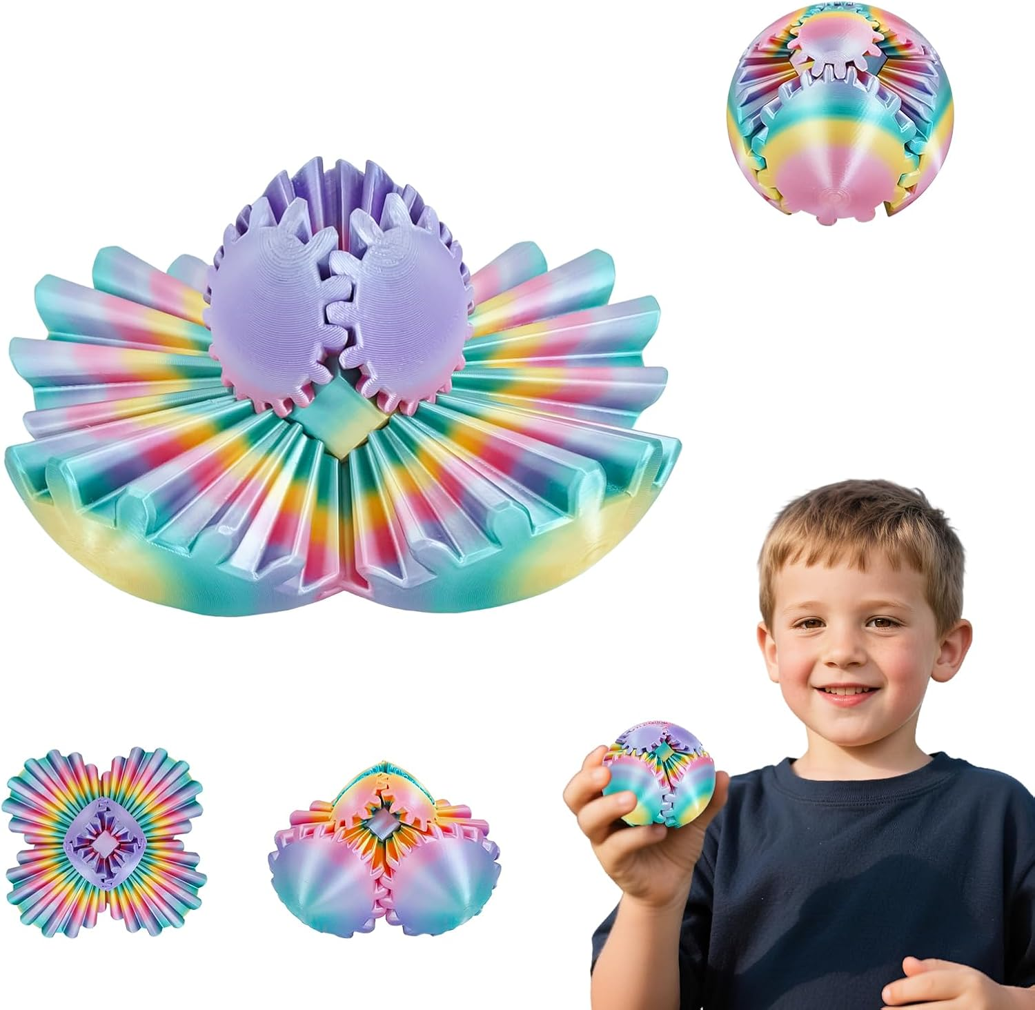 Gear Ball 3D Printed Fidget Toy Spinning Gear Sphere for Stress Relief Anxiety Fun Desk Toy for Adults Kids Stocking Filler Gifts Birthday Christmas (Purple, Diameter: 2.5 In)