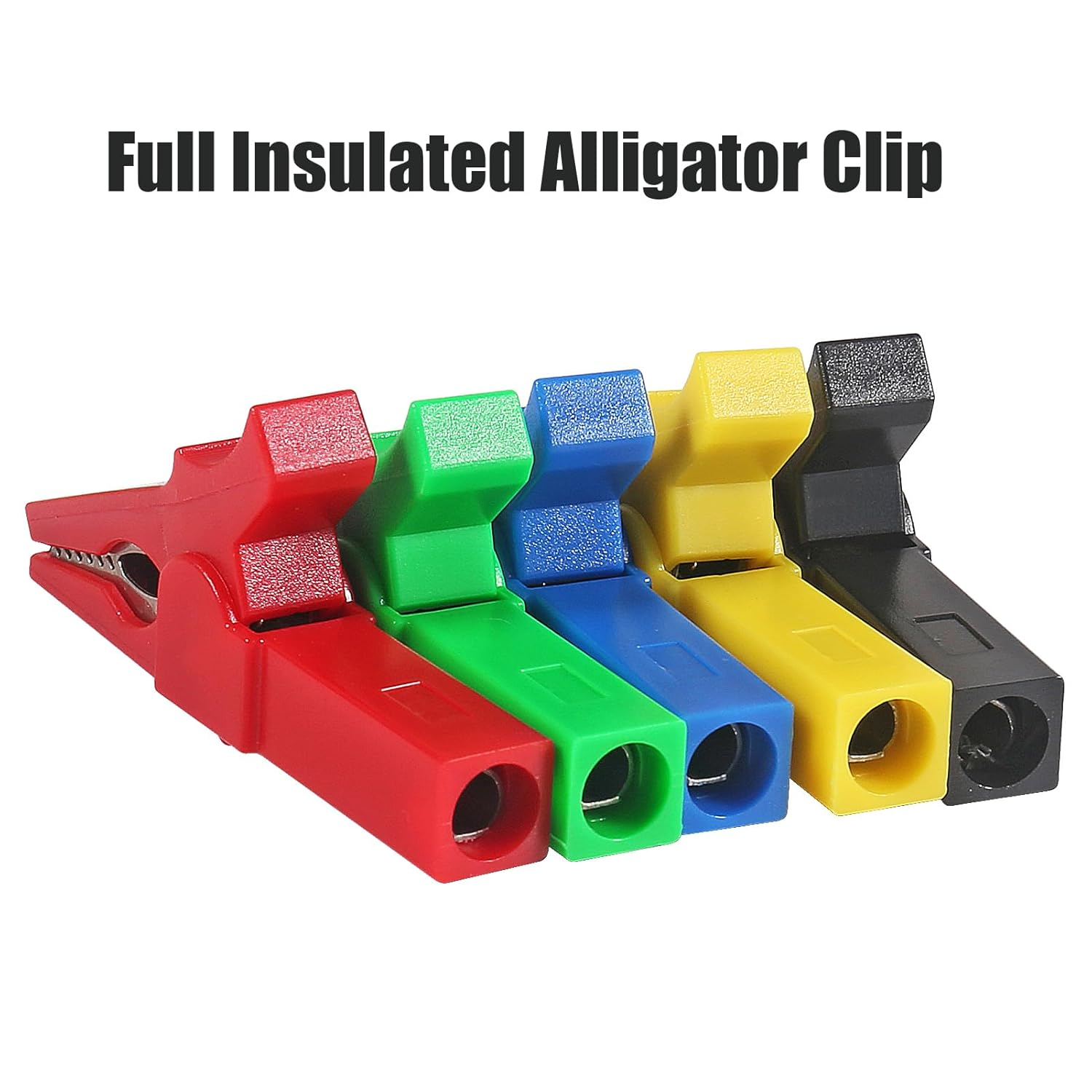 DIANN 10Pcs Full Insulated Alligator Clip 1000V 32A Automotive Car Battery Alligator Clips Electrical Test Clips with 4Mm Banana Jack Socket for Multimeter Test Leads 5 Colors image number 1
