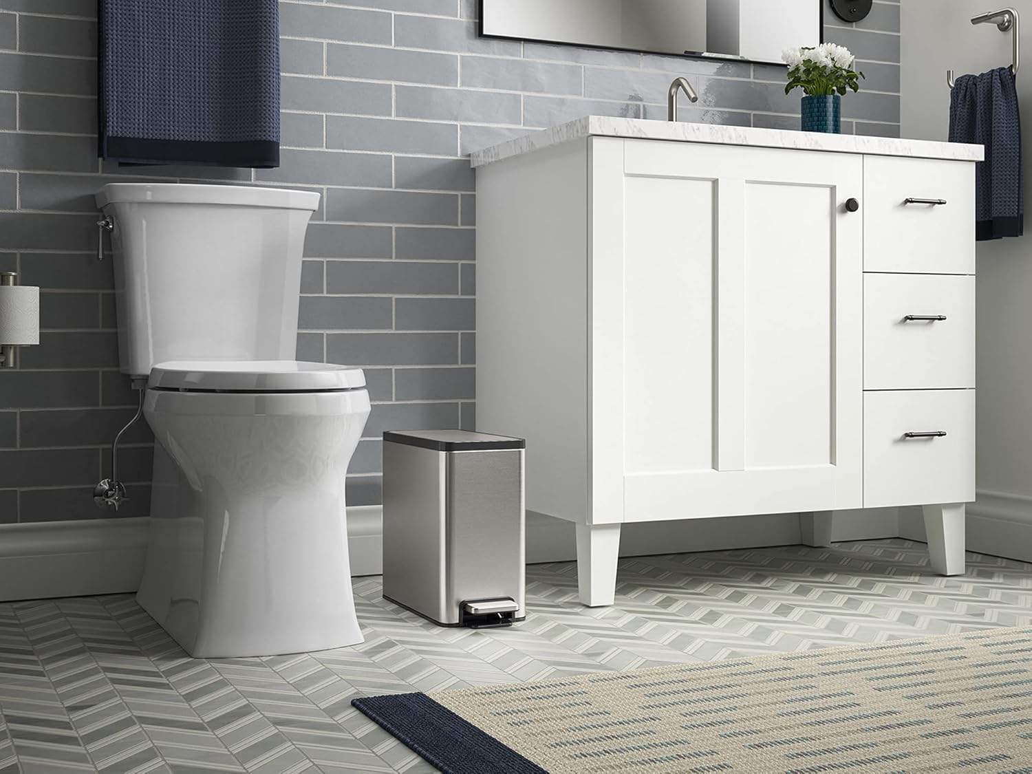 Kohler 20957-ST Bathroom, 2.5 Gallon Small Trash Can with Quiet-Close Lid and Hand Free Foot Pedal, Stainless Steel image number 3