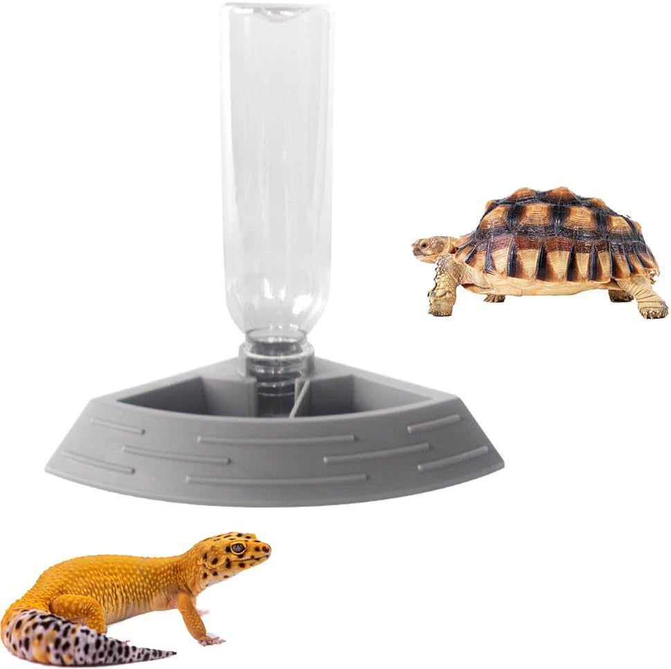 Reptile Feeder Bowl,Automatic Reptiles Water Dish Dispenser Feeding Bowls Terrarium Corner Bowl for Bearded Dragon Gecko Snake Lizard Turtles Pet Aquarium Ornament (Titanium Gold)