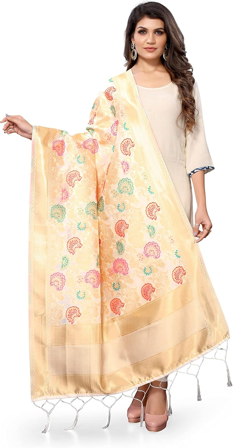 Jaanvi Fashion Women'S Banarasi Silk Woven Dupatta - Aztec Gold image number 6