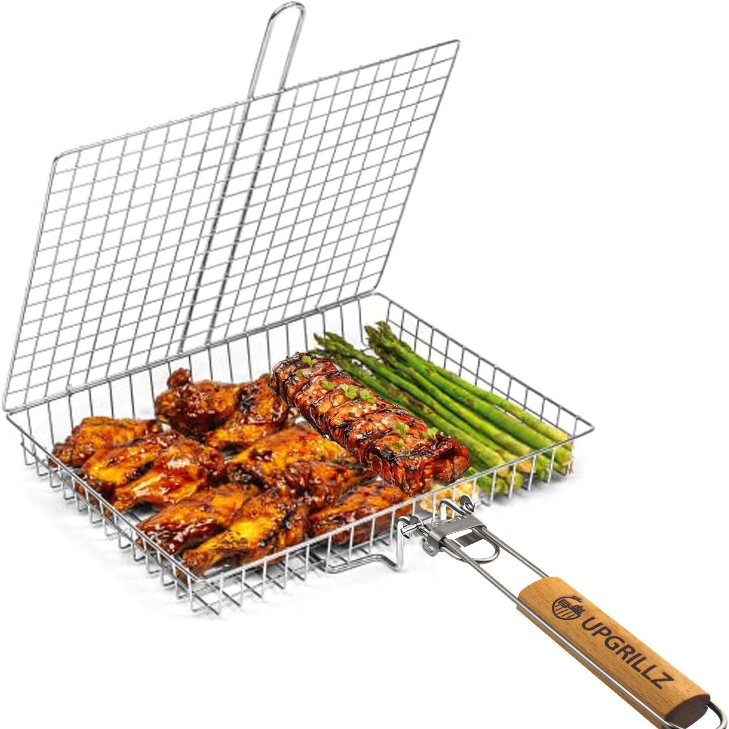 BBQ Fish Grill Basket for Outdoor Grill, Stainless Steel Vegetable Grilling Basket with Detachable and Foldable Handle with Carry Bag image number 3