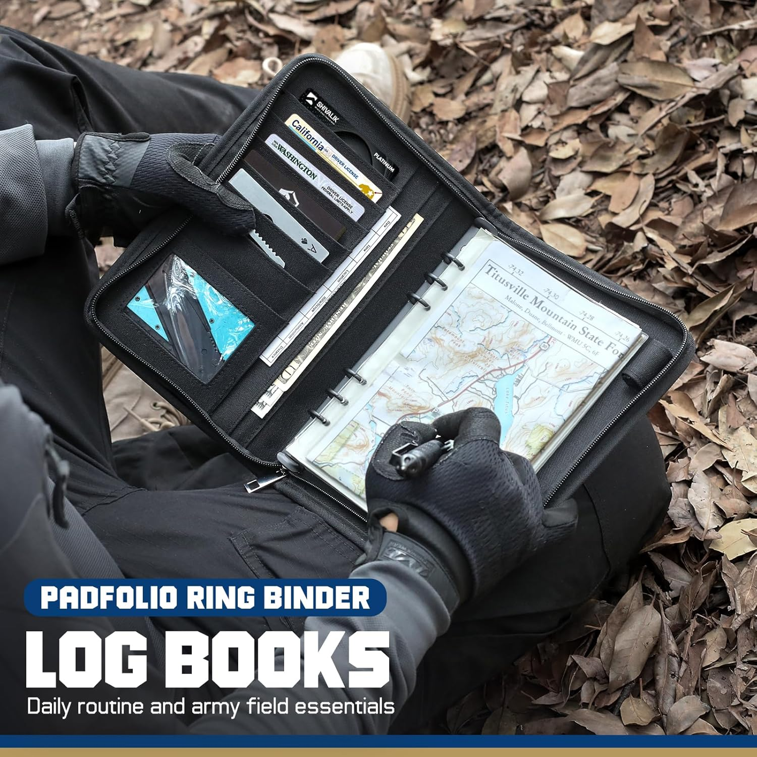 WYNEX Tactical Notebook Padfolio Ring Binder - Refillable 6-Ring A5 Binder, Zip Hardcover Notebook with 80 Pages, Water-Resistant Notebook Cover for Planners, Field, Business image number 6