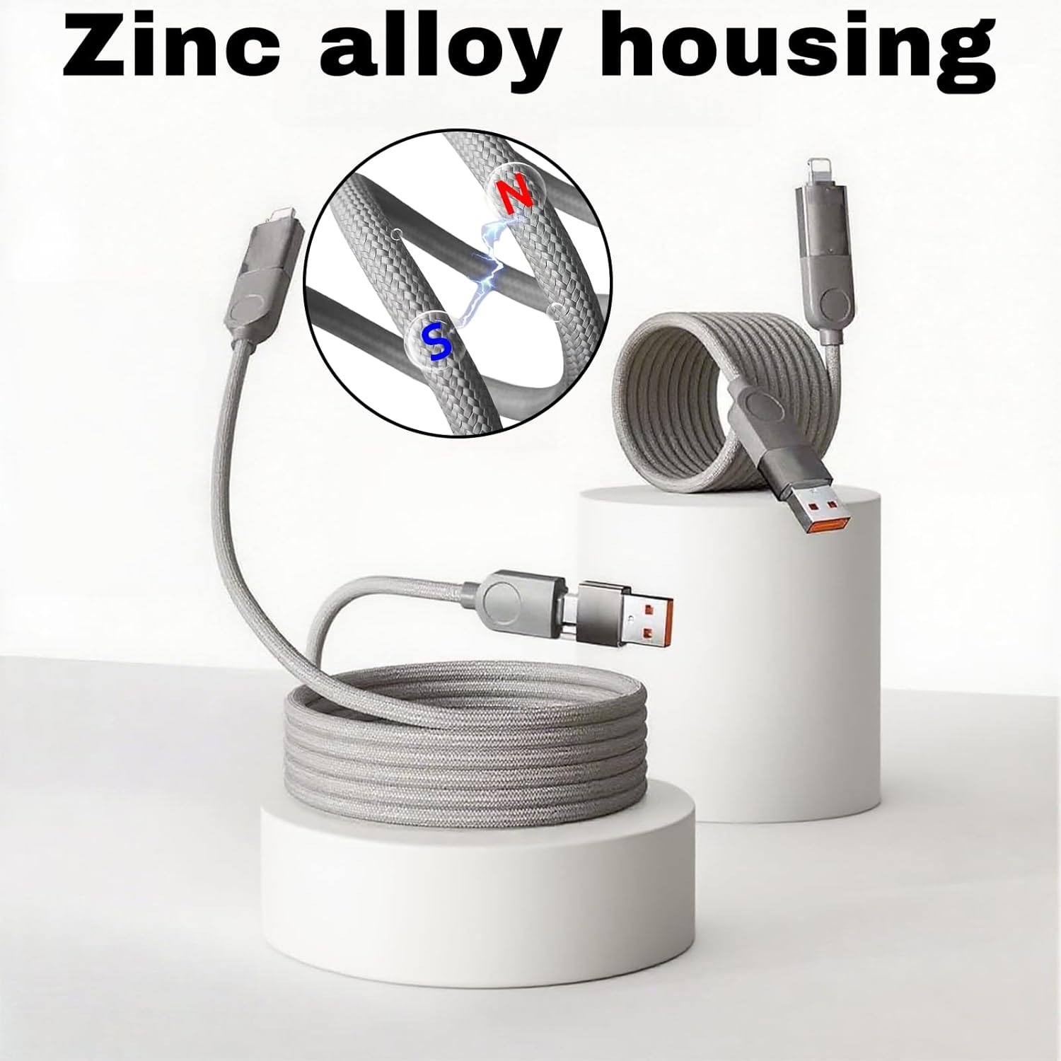 Magnetic USB C Cable -Automatic Coiled, Coiled 240W 4-In-1 Multi Charging Cable (1.2M), USB A/C to C/L, Fast Charger for Iphone 16/15/14 Pro Max, Macbook, Ipad, Samsung S24 & More image number 5