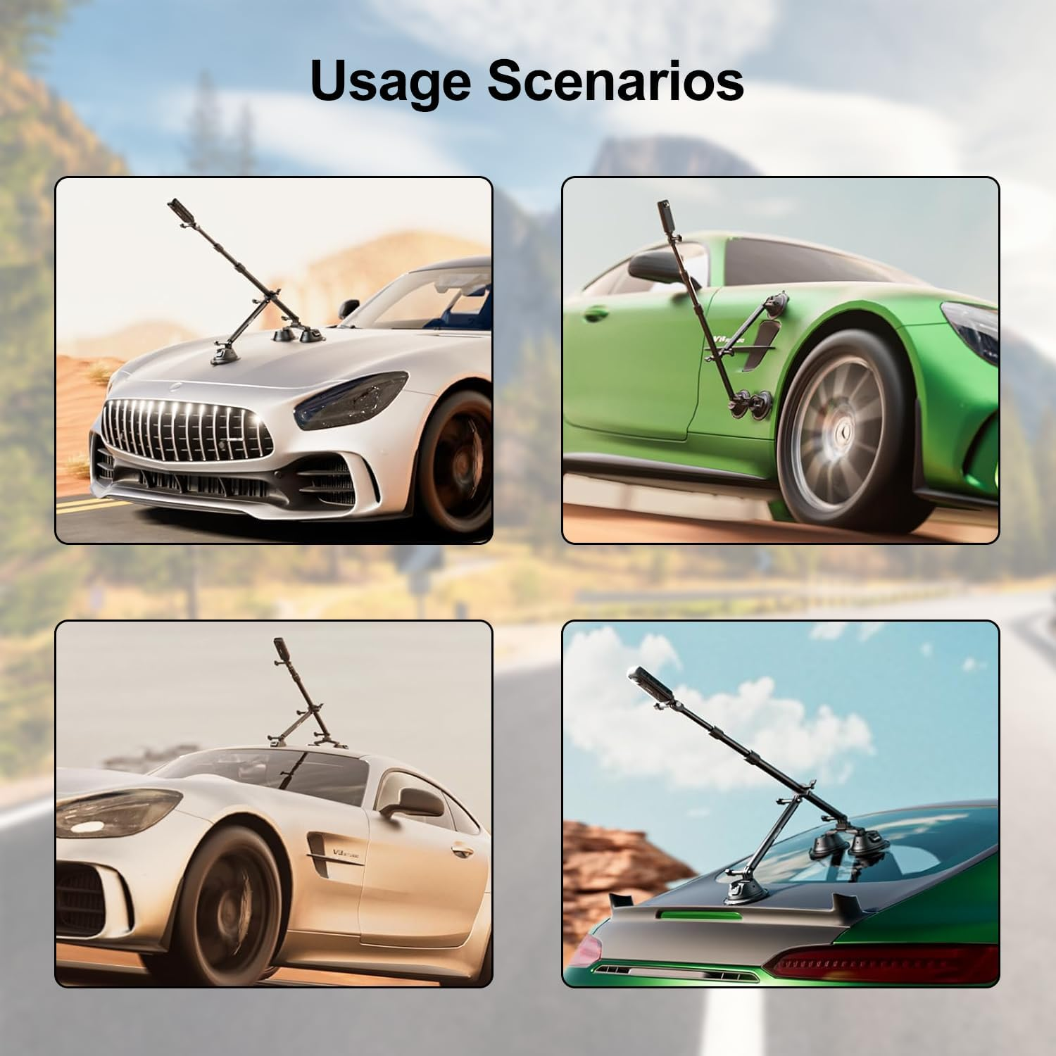 HOOMFIT Triple Suction Cup Car Mount Kit for Insta360 X4/X3 with Telescopic Pole, Can Be Mounted on the Car Window or Windshield, Compatible with Sports Camera Panoramic Shooting.