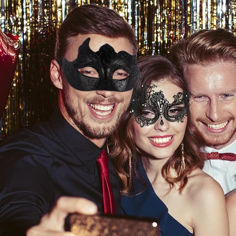 2 Pcs Masquerade Ball Mask for Couples, Venetian Mardi Gras Cosplay Party Masks Prom Ball Christmas Decoration image number 3