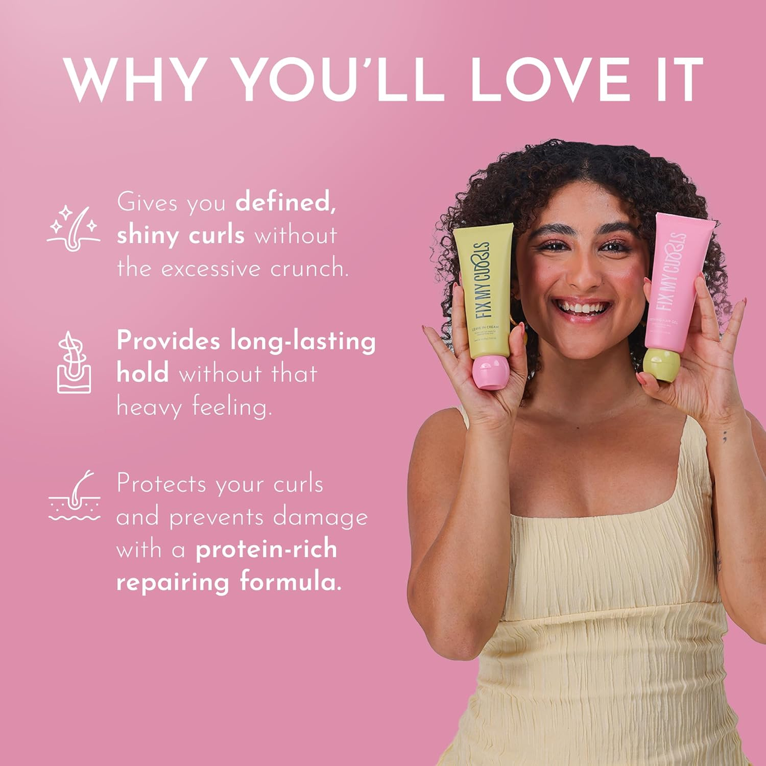 Fix My Curls Protein Styling Duo| for Curly, Wavy, Dry & Frizzy Hair | Enriched with Jojoba & Sunflower Oil | Frizz Control | Silicone Free Curl Activator | Curl Defining Cream & Gel| 100Gm Each image number 1