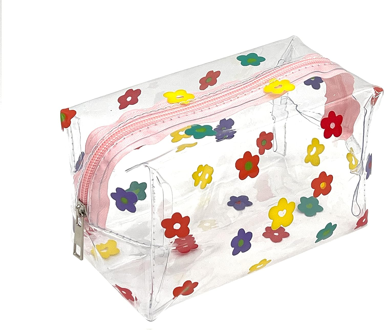 ZMZZ Cute Makeup Bag, Transparent Portable Makeup Bag, Waterproof Toiletries Storage Bag, Large Capacity Pen Bag, Colorful Flowers, Cute and Transparent Makeup Bag, Large Capacity Pencil Case