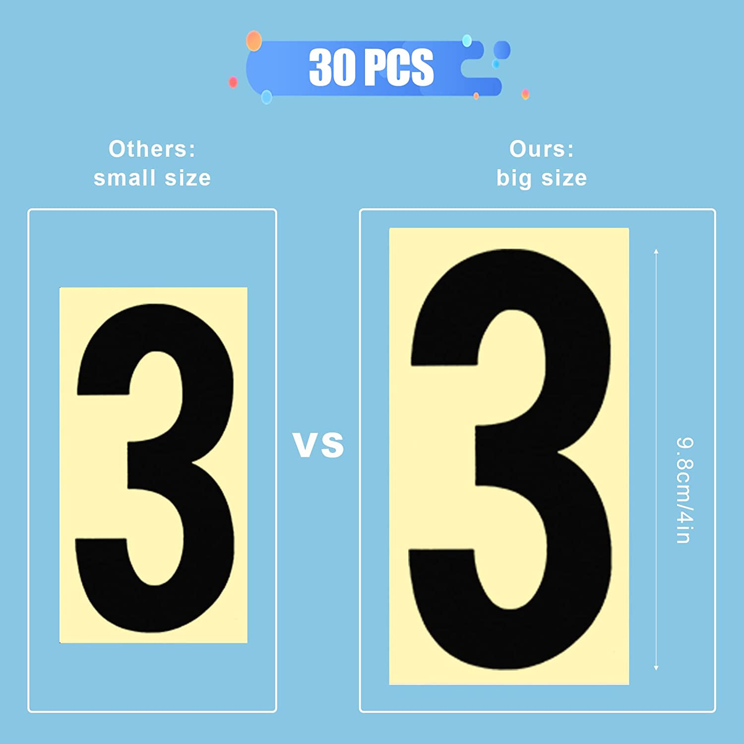 SAVITA 30Pcs 4 Inch Reflective Numbers Sticker, 0-9 Reflective Mailbox Numbers Sticker Water and Oil Proof Self Adhesive Reflective Numbers Decal for outside Signs Door Window Cars Address (Black) - Silver image number 4