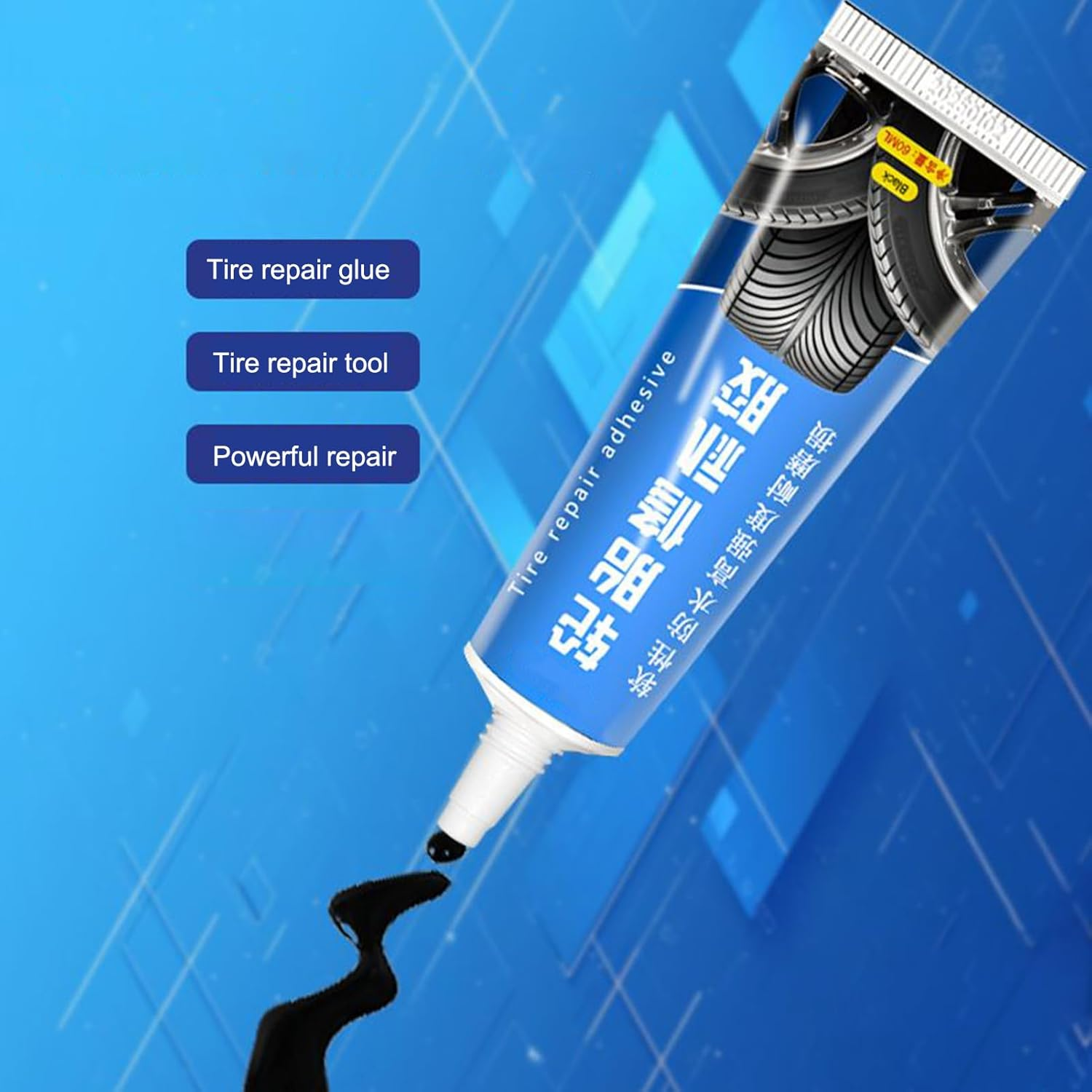 Black Tire Repair Glue Rubber - 60Ml Car Tyre Fix Strong Adhesive - Automotive Tire Repair Black Bonding Adhesive for Outdoor, Driving image number 6