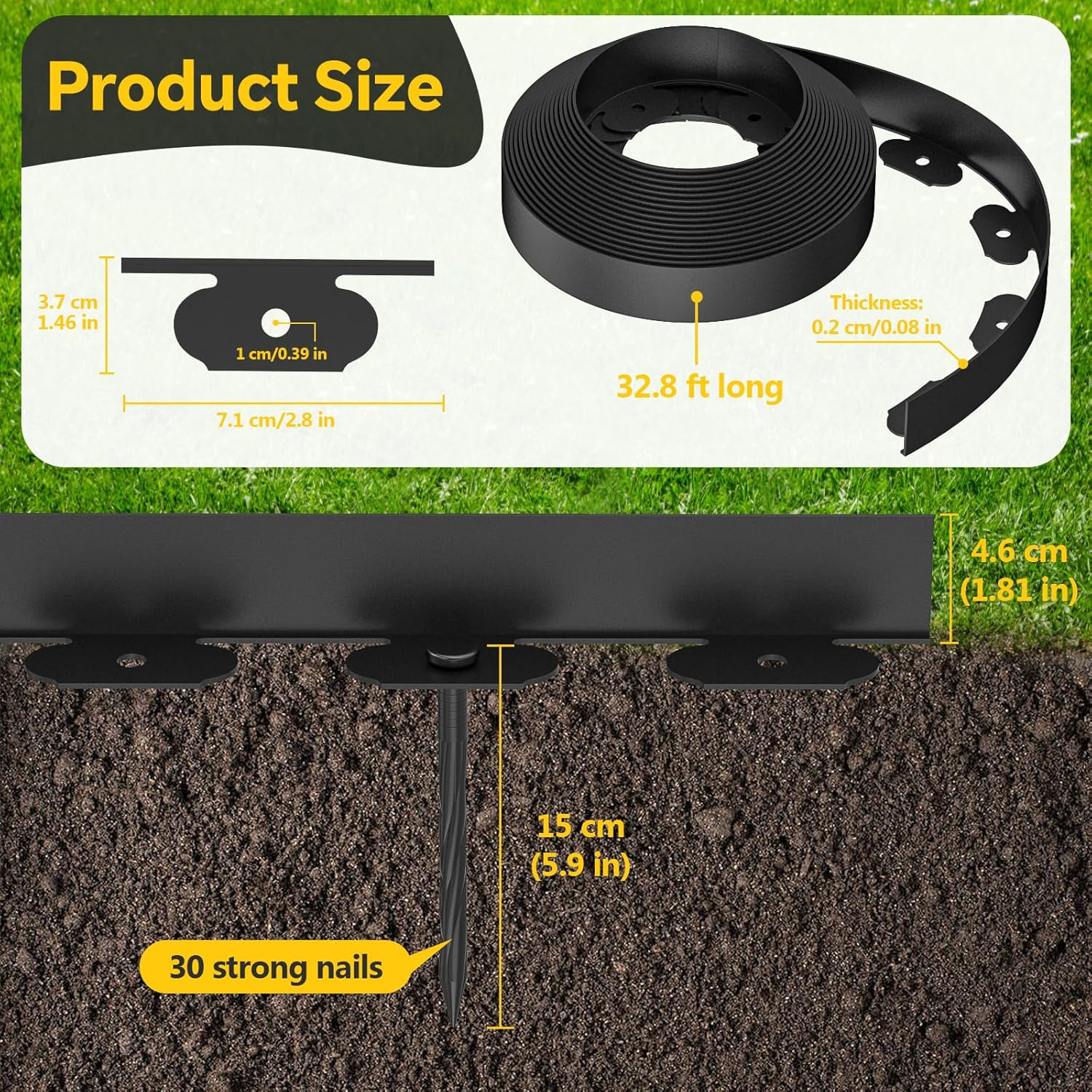 Fixmend Garden Edging, 32.8FT Garden Edging Border with 30 Pegs, Plastic Garden Borders Edging, Flexible for Flower Beds Edging, Grass Edging, Lawns and Paths image number 2