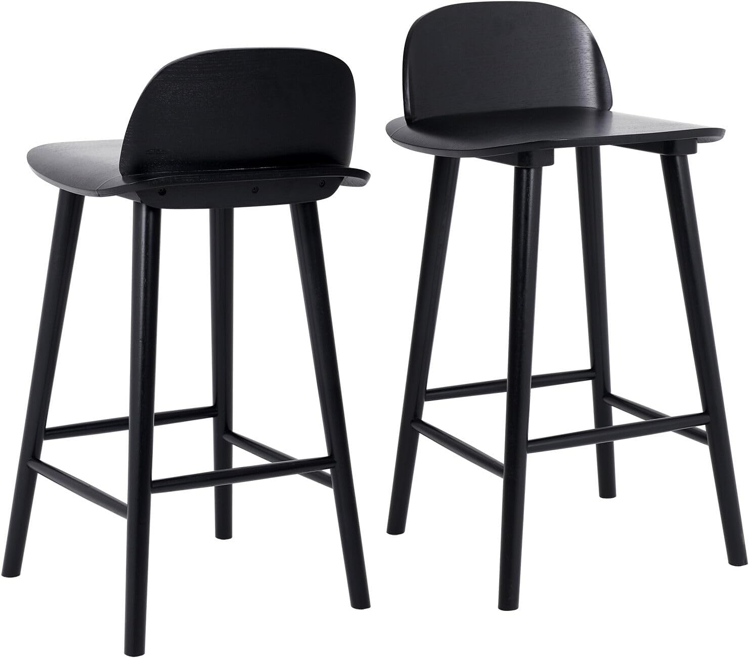 La Bella Elise Ash Wood Bar Stool Set of 2 &ndash; 65Cm Seat Height, Scandinavian Design, Wide Curved Backrest, Natural Finish, Fully Assembled, for Kitchen Island or Caf&eacute;