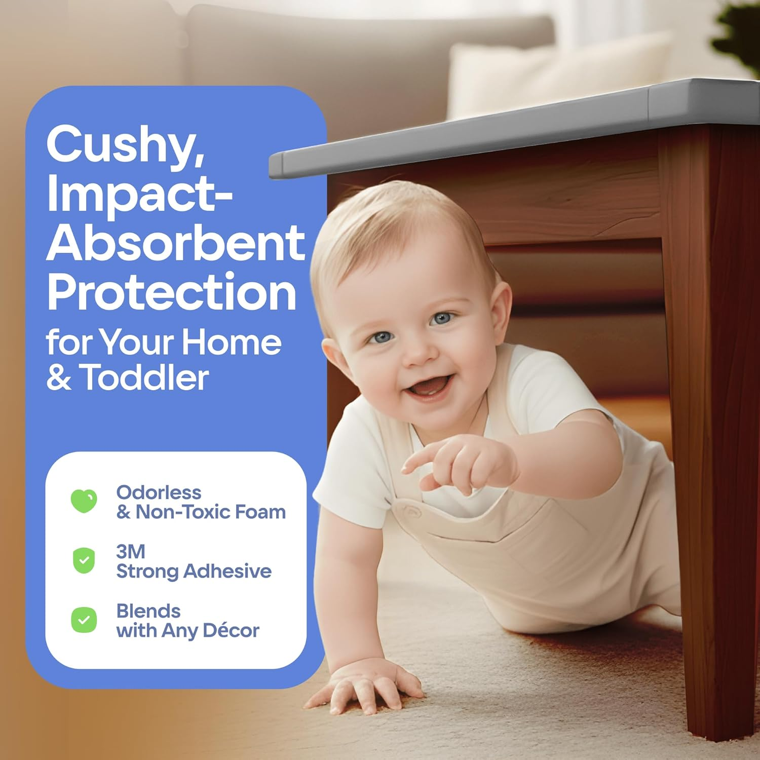 Sharp Edge and Furniture Safety Guards | 16.2Ft Protective Foam Cushion | 15Ft Bumper 4 Adhesive Childsafe Corners | Baby Child Proofing Foam Set and Safe for Table, Fireplace, Countertop | Gray - Black image number 4