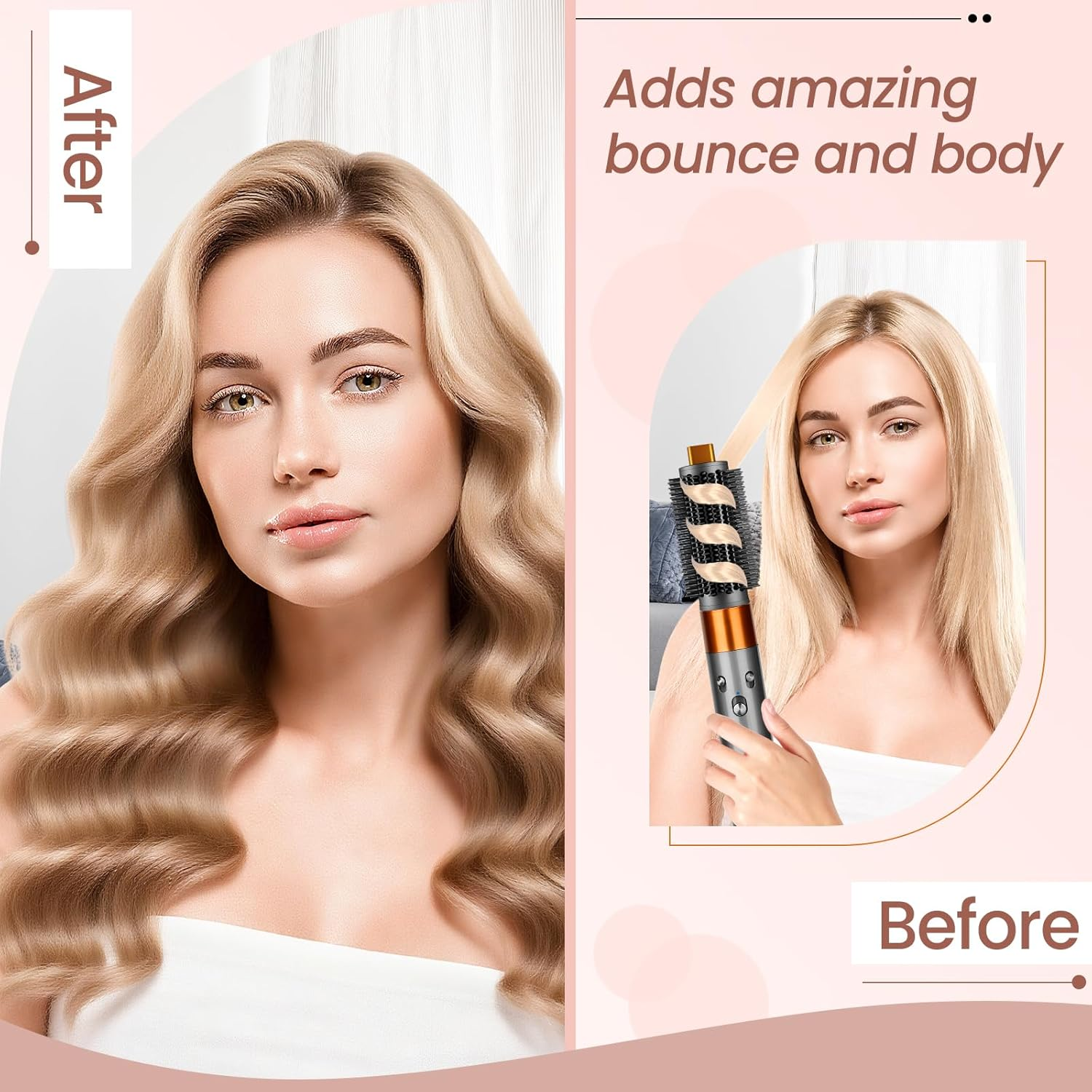 YTCHYYSK round Brush Attachment Compatible with Dyson Airwrap, Oval round Volumizing Brush for Dyson Air Wrap Accessories for Straighten Dry Curls Add Volume, Gold image number 4