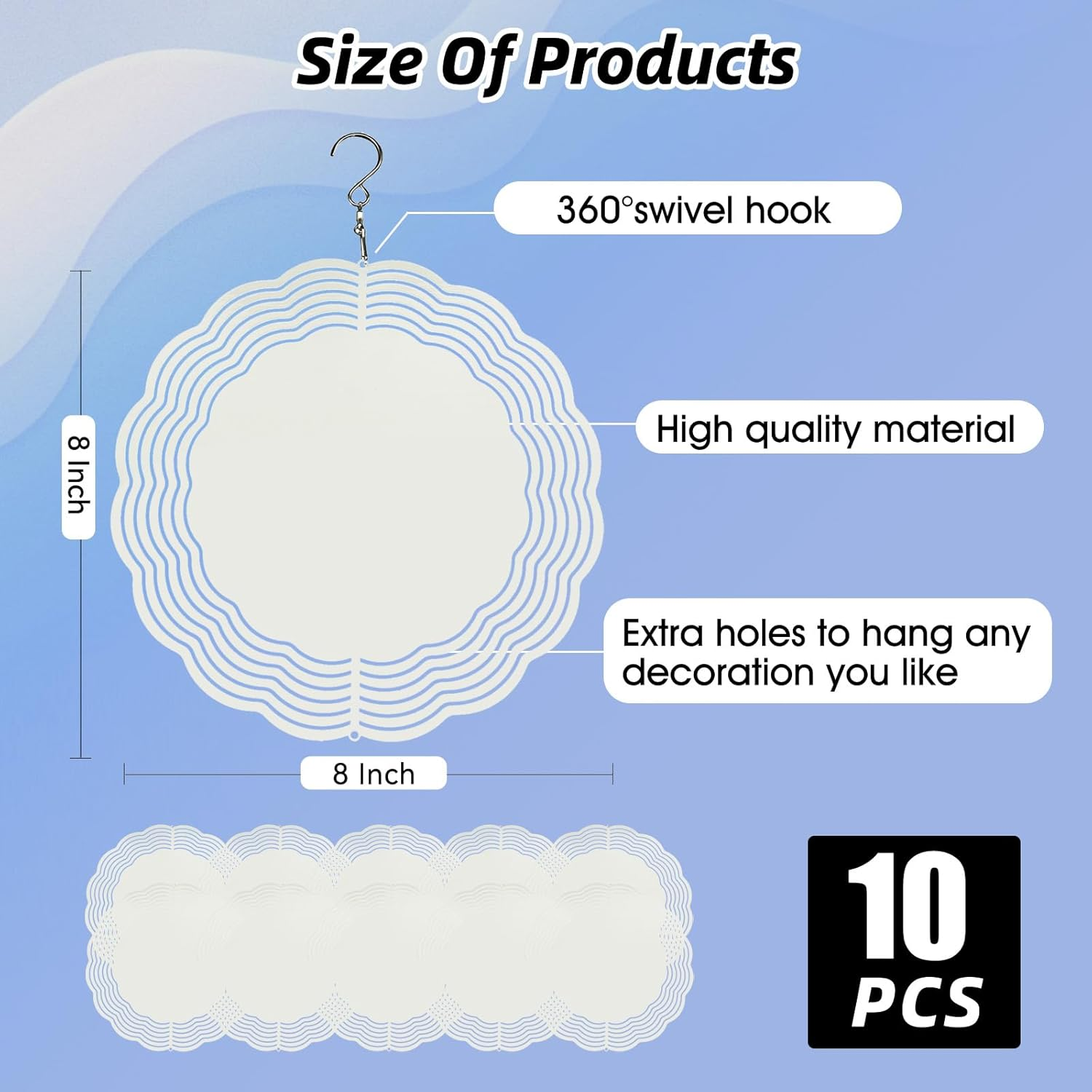 10 Pack 8 Inch Sublimation Wind Spinner Blanks,Wind Spinners Sublimation Blanks 3D Aluminum Metal Wind Spinners for Yard and Garden Indoor Outdoor Window Porch Decoration round (10 Pcs 8 Inch) image number 4