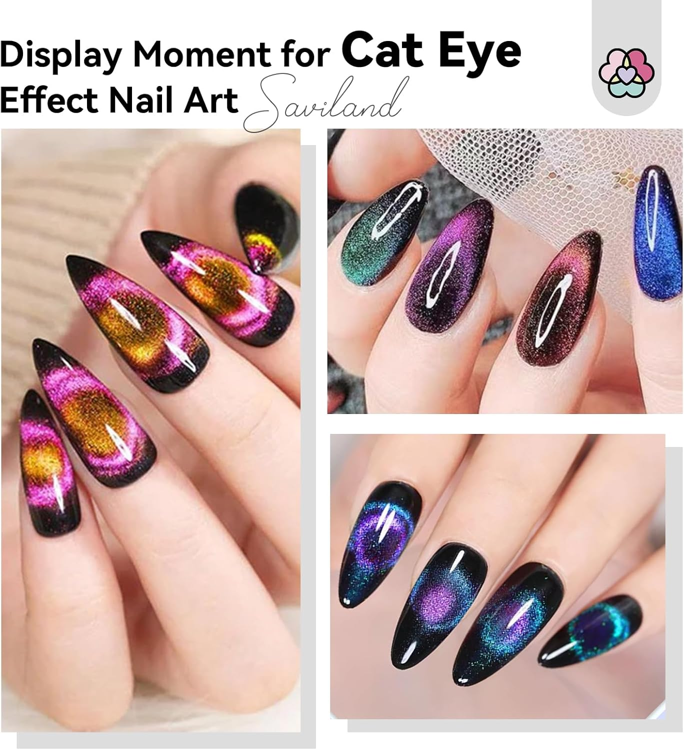 SAVILAND Cat Eye Magnetic for Nail: 9PCS Cat Eye Gel Nail Polish Magnet Tools Set Strong Suction Nail Magnet Nails Square round Magnet Stick Diverse Cat Eye Effect Double Ended Nail Salon Art Tools