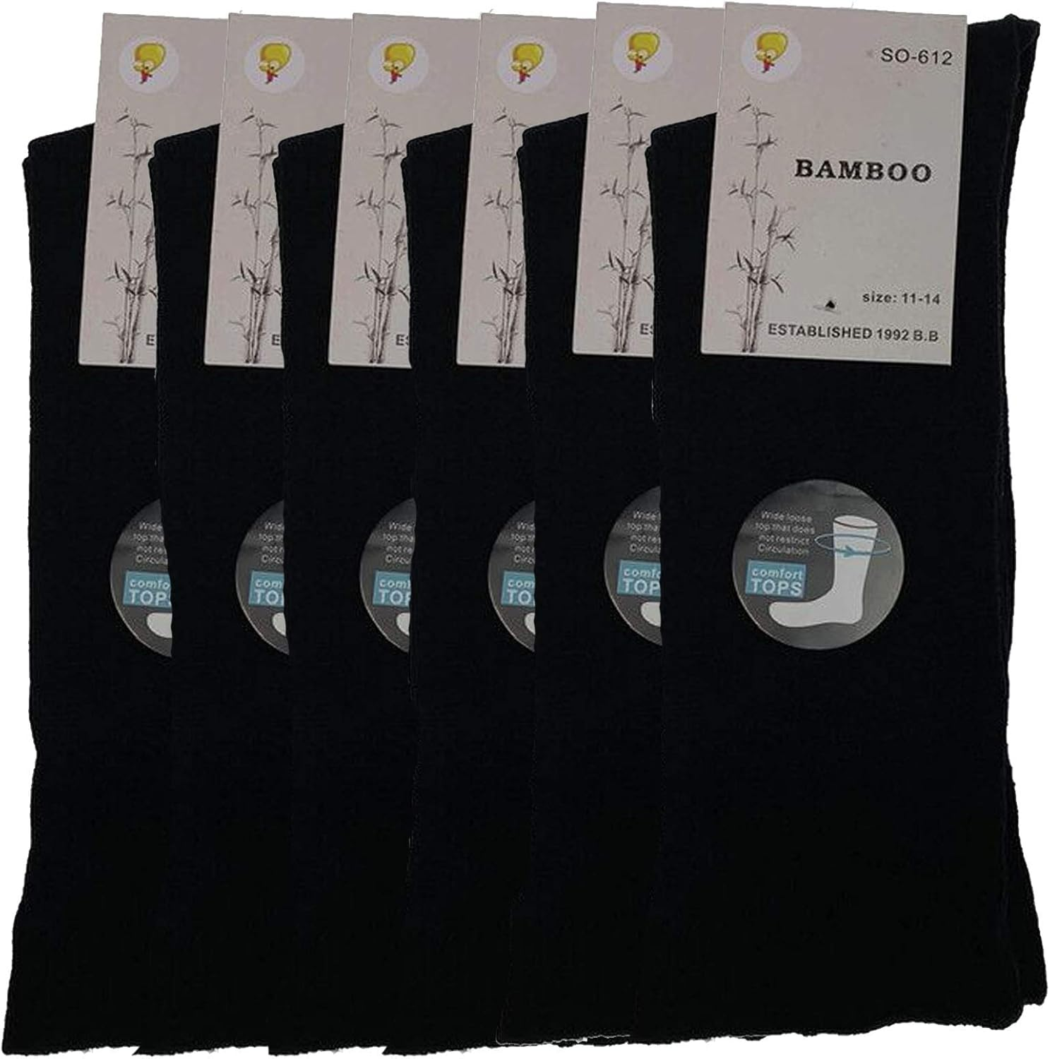 Boutique Retailer Bamboo Diabetes Circulation Eco Sox Premium Loose Top Socks, Black, Size 11-14 (Pack of 6)