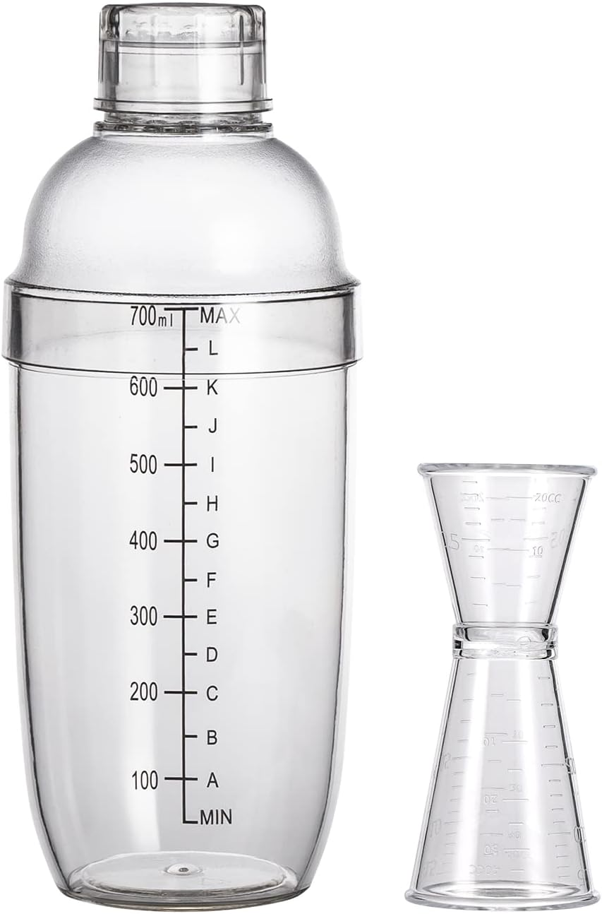 Ailelan Glass Cocktail Shaker with Strainer, 14Oz Martini Shaker with 6 Recipes on Side, Clear Drink Shaker Bottle with Measurements, Bar Shakers Set Bartender Kit for Mixing Cocktail, Margarita
