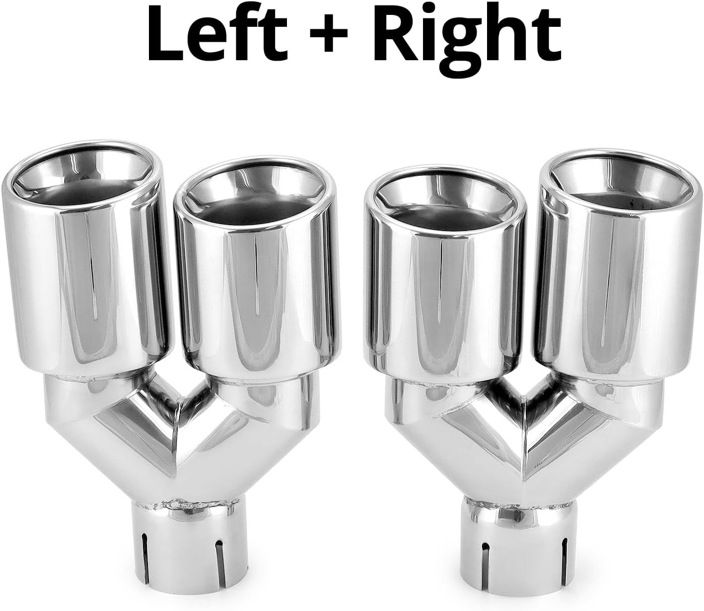 QWORK Universal 2.5" Inlet 3.5" Outlet Dual Exhaust Tip, 9.5" Length Polished Stainless Steel Staggered Exhaust Tailpipe Tip, Set of 2 (Left + Right) image number 5