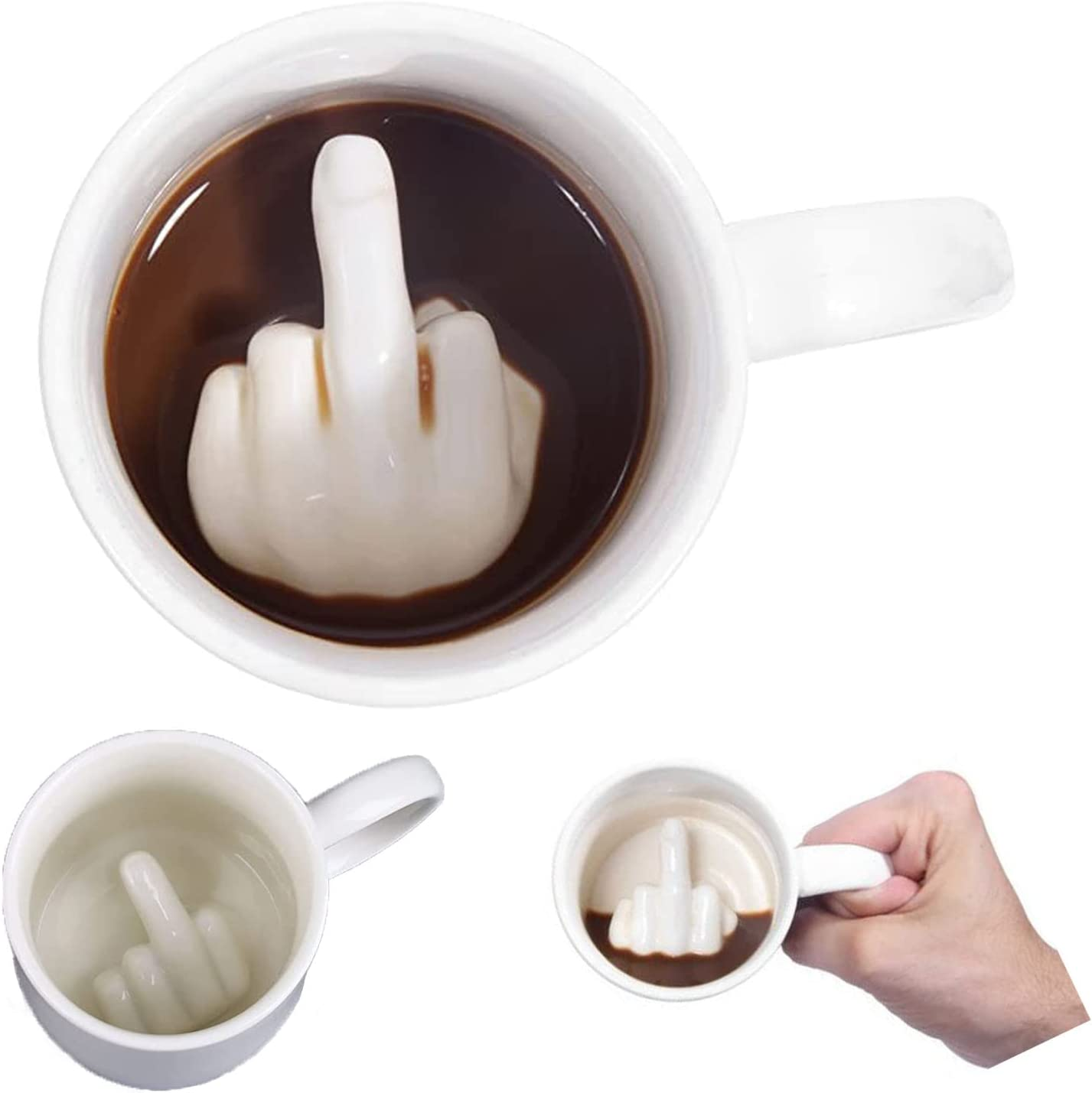 Ceramic Middle Finger Coffee Cup,Middle Finger Coffee Mug with 3D Funny Middle Finger inside for Best April Fool'S Day, Valentine'S Day, Birthday Gift image number 1