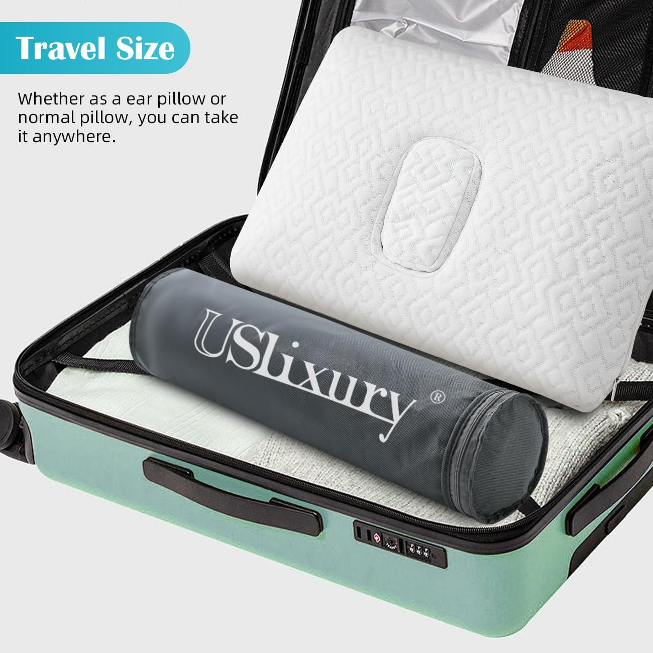 Uslixury Ear Piercing Pillow - Extra Foam Plug, Larger Off-Centered Hole, Soft Certipur-Us Memory Foam for Side Sleepers, Cool Pillowcase