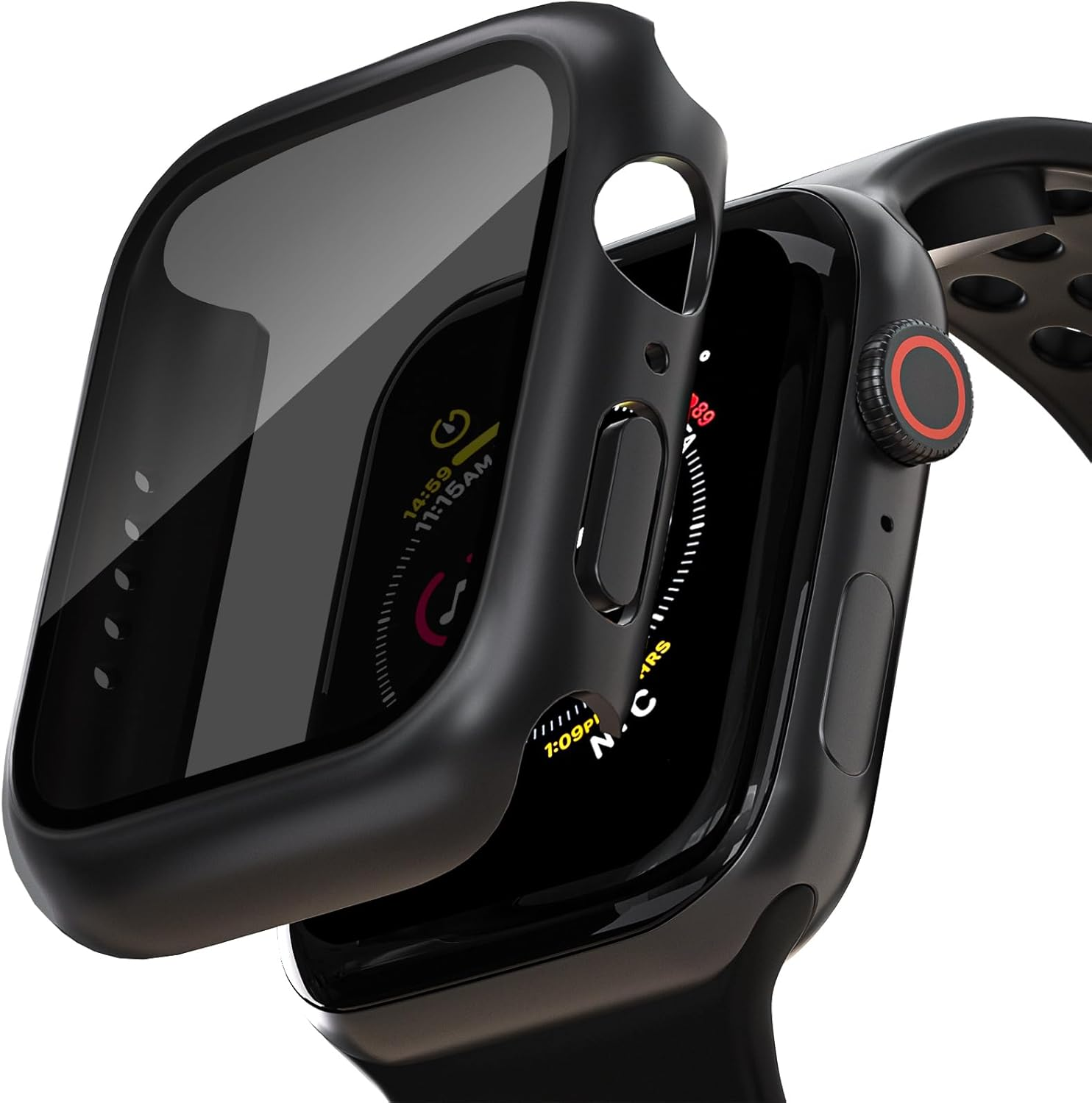 2 Pack Privacy Case for Apple Watch Screen Protector, Anti-Spy Tempered Glass Film Apple Watch Cover Hard PC Case Bumper for Iwatch Series 11 Series 10 - Black/Clear 42Mm