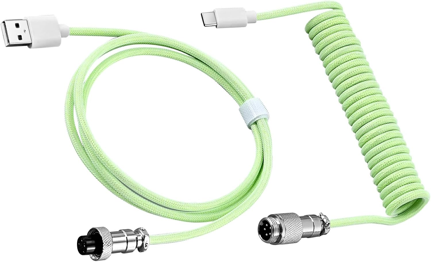 IOIUSKKU Coiled USB Cable for Comfortable Movement and Scalable Interface Mechanical Keyboard Coiled ABS Aviation Plug Data Cable, White