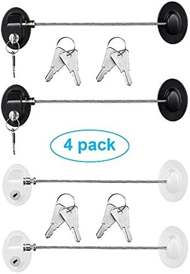 4 Pack Refrigerator Door Lock with Keys Adhesive Fridge Freezer Door Lock File Drawer Lock for Child Safety and Privacy, 2 Black and 2 White image number 2