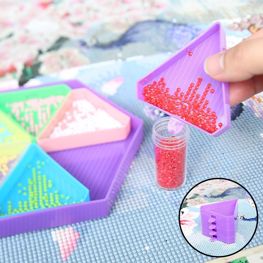 6PCS Plastic Diamond Painting Trays, Bead Sorting Trays Organizer, Divided Colorful Trays Triangles Diamond Art Tray, Diamond Art Tools and Accessories for Diamond Art Craft