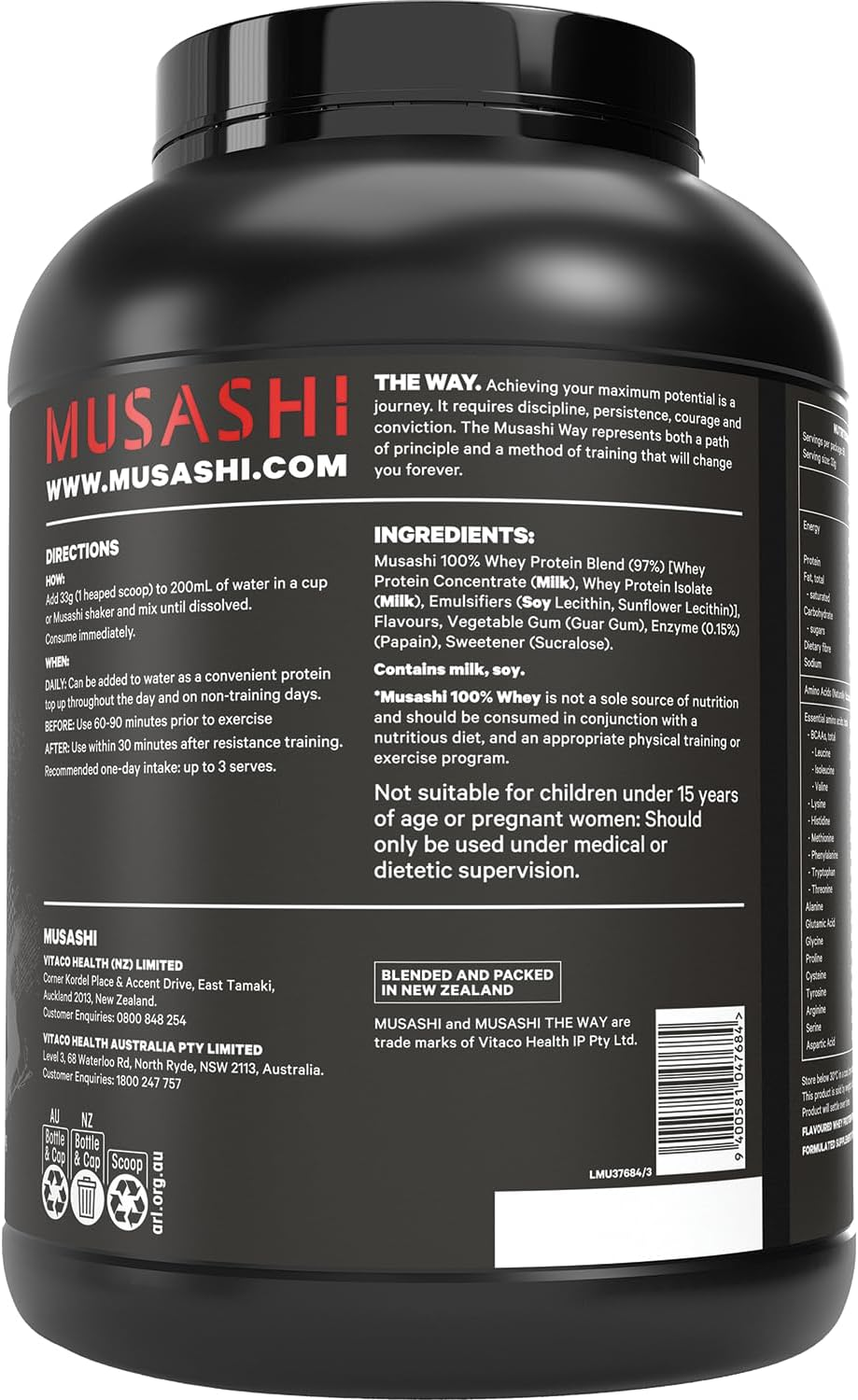 Musashi 100% Whey Protein Powder Vanilla Flavour - 2Kg image number 1