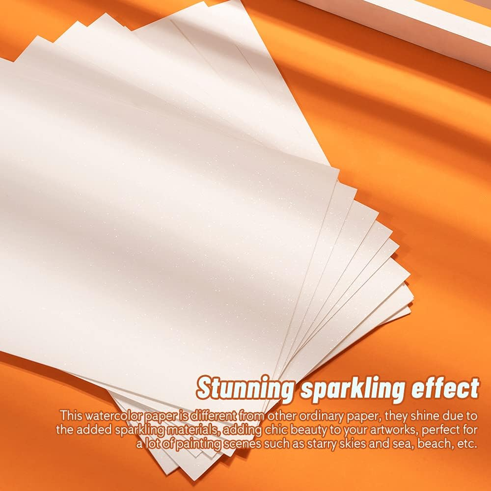 Paul Rubens Art Supplies Watercolor Paper 100% Cotton Rag with Glitter Sparkling Effect, Acid-Free Paper 140Lb/300Gsm for Wet & Dry Mixed Media, 20 Sheets (10.63&ldquo; X 7.67&rdquo;, Hot Press) image number 4
