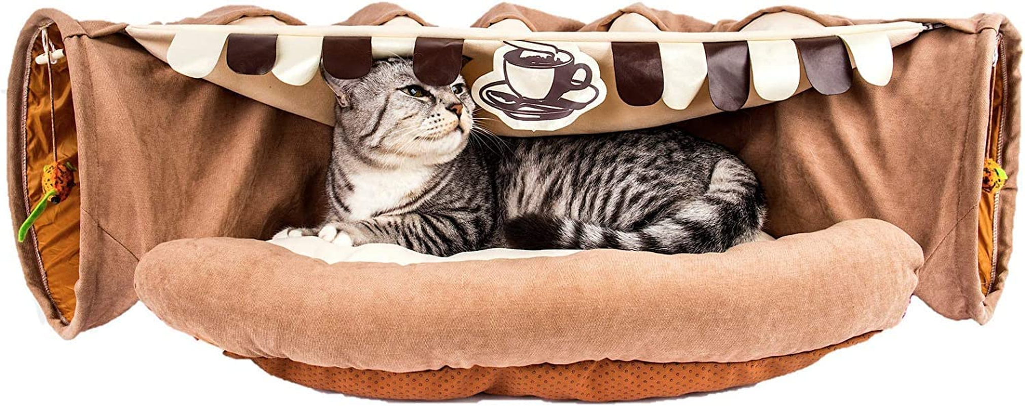Cat Tunnel Bed, 2-In-1 Cat Bed with Scratching Toys,Rustling Tunnel Paper Design Removable and Washable Soft Warm Bed for Cats Rabbits Indoor Interactive