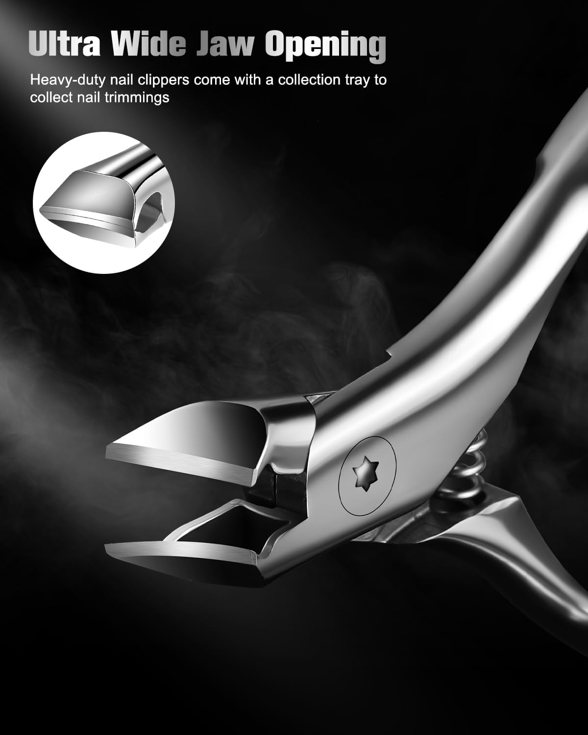 FERYES Wide Jaw Thick Toenail Clippers Thick Toenails - Precision Stainless Steel Toe Nail Clippers for Thick Nails for Seniors with Catcher - Silver - Silver image number 4