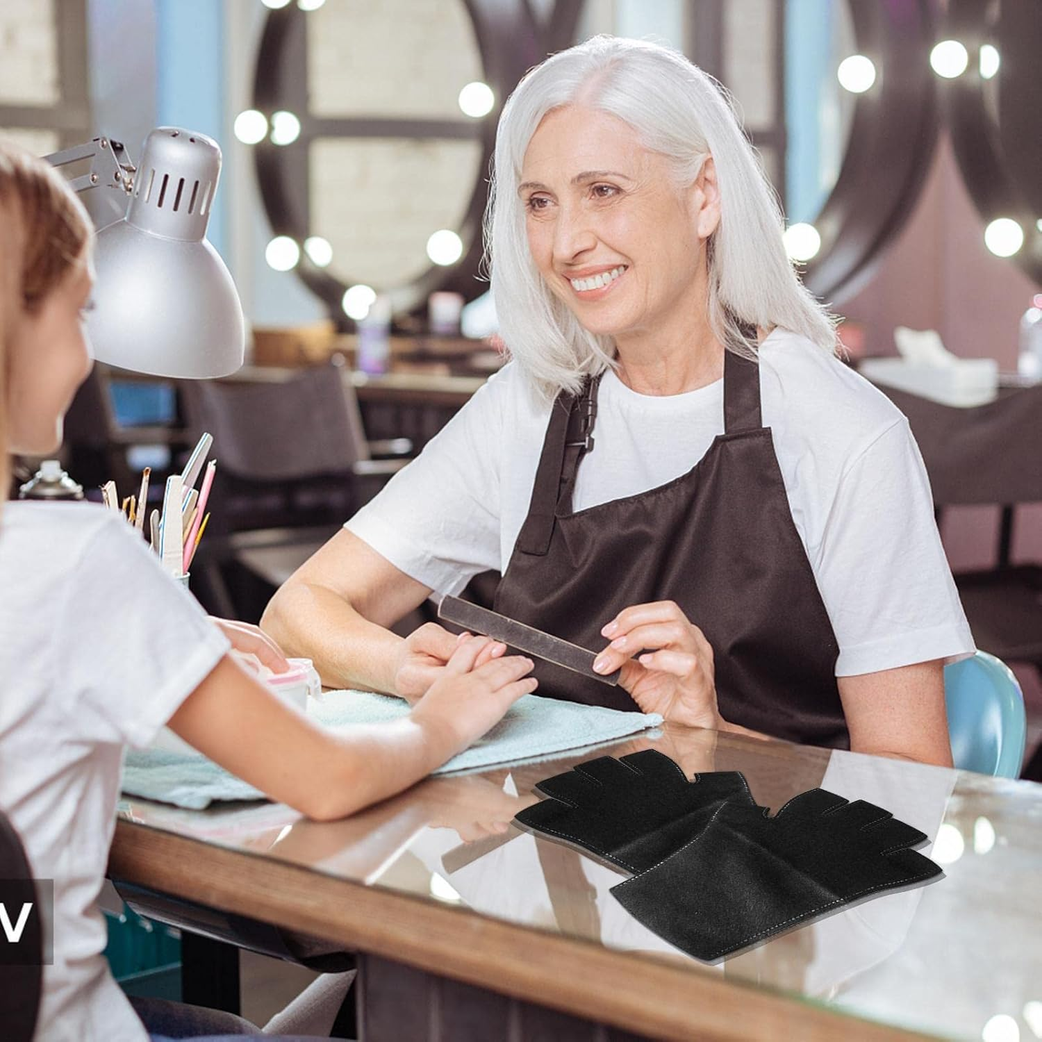 UV Protection Gloves - Fingerless Gloves for Lamp Light,Upf 50+ Black Skin Care Gloves for Nails, Nail Arts, Manicures Pologmase image number 2