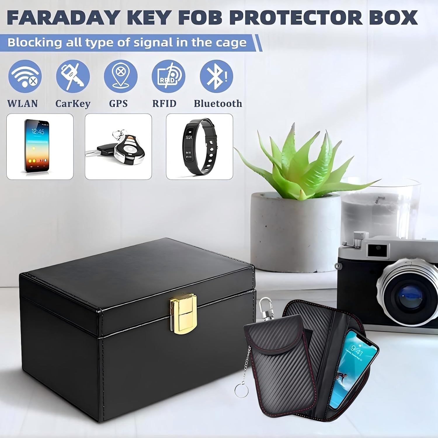 Faraday Box, with Faraday Bags Car Key Signal Blocker Box, plus 2 Pack Faraday Pouch, Mobile Phone, Key Fob Protector, Key Fob Cage Block Signal Anti-Theft Fob Case,Rfid Signal Blocking (Extra Large) image number 4
