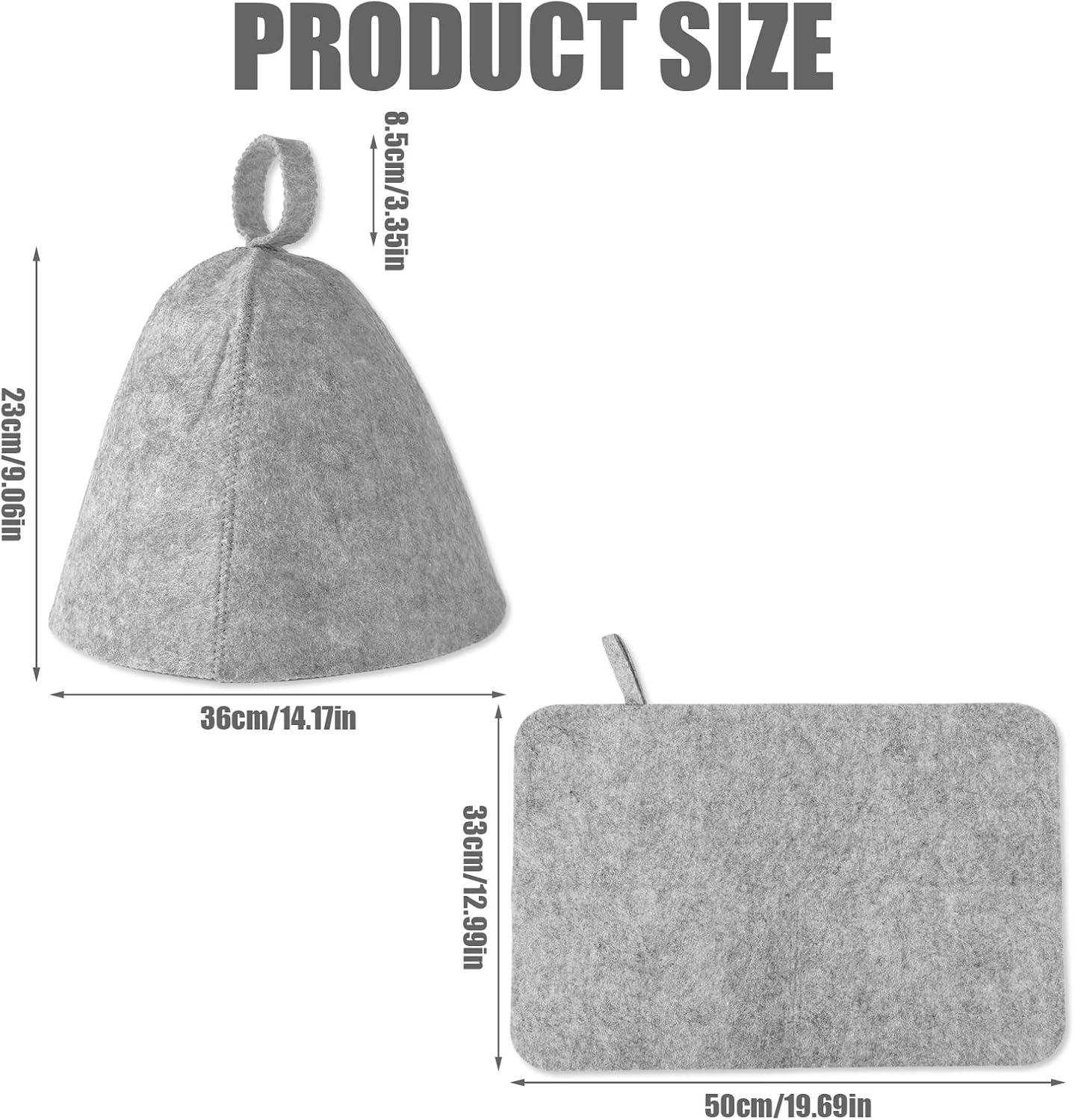 Lasuroa 2Pcs Sauna Hats & 2Pcs Sauna Mats, High Absorbent Premium Felt Sauna Set Sauna Hat and Sauna Cushion Practical Steam Bath Sauna Accessories for Women and Men(Gray) image number 3