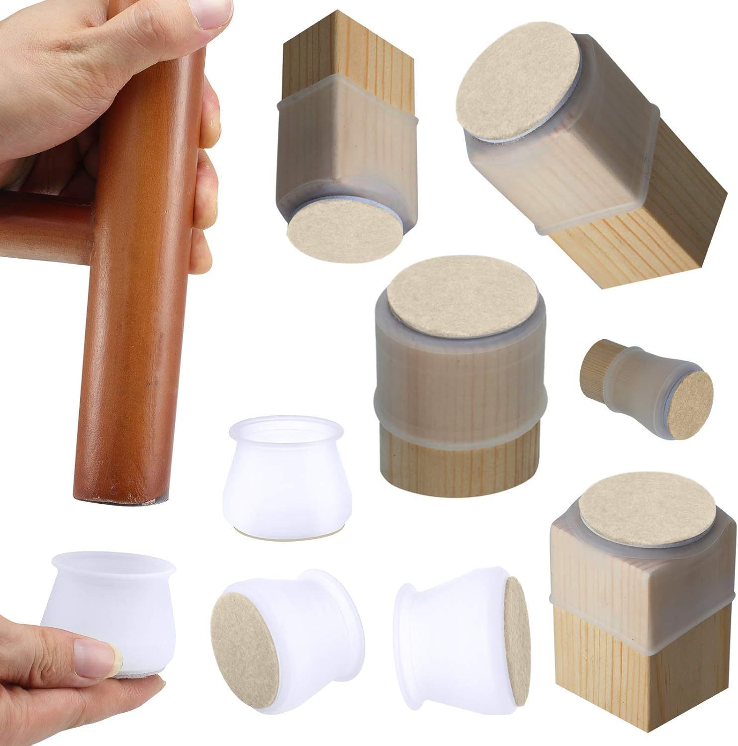 Dark Brown Silicone Chair Leg Floor Protectors with Felt, Chair Leg Caps, Silicon Furniture Leg Feet Protection Cover Protect Hardwood Floor anti Scratch 16 Pcs (Large Fit: 1.5" - 2.0", Brown)