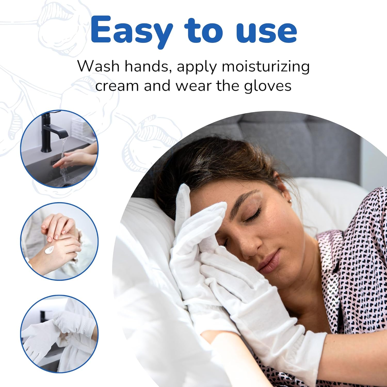 Dermrelief Cotton Gloves Fits All - for Beauty, Dry Hands, Eczema, Dermatitis and Psoriasis (5 Pairs) with Free Gift (Touchscreen Finger Sleeves) (Medium) image number 2